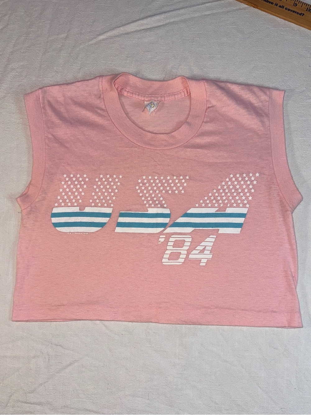 Vintage USA Pink Cropped 84 Tee - Medium